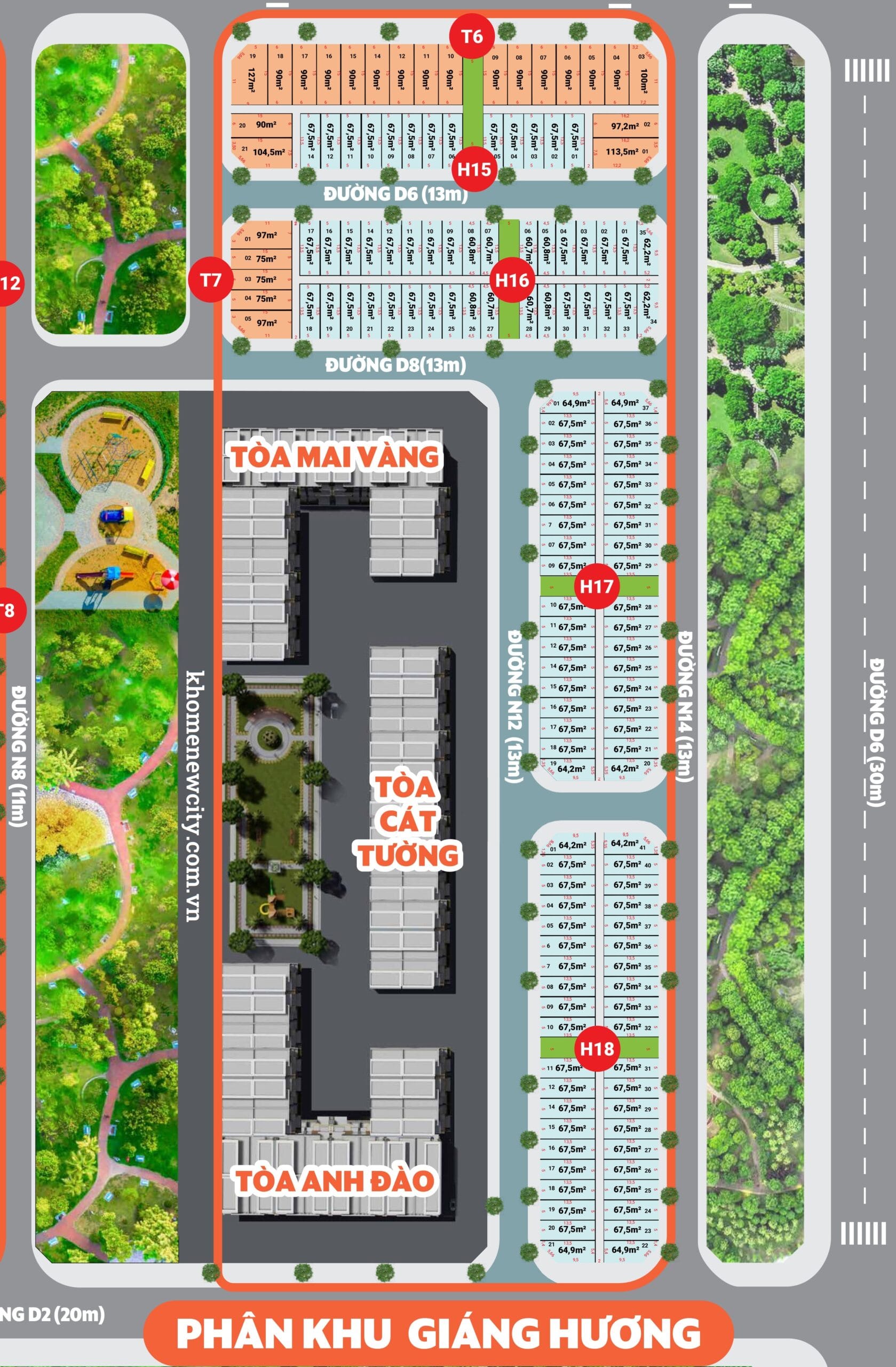K-Home New City | Mặt bằng chi phiết sơ đồ phân lô phân khu Giang Hương