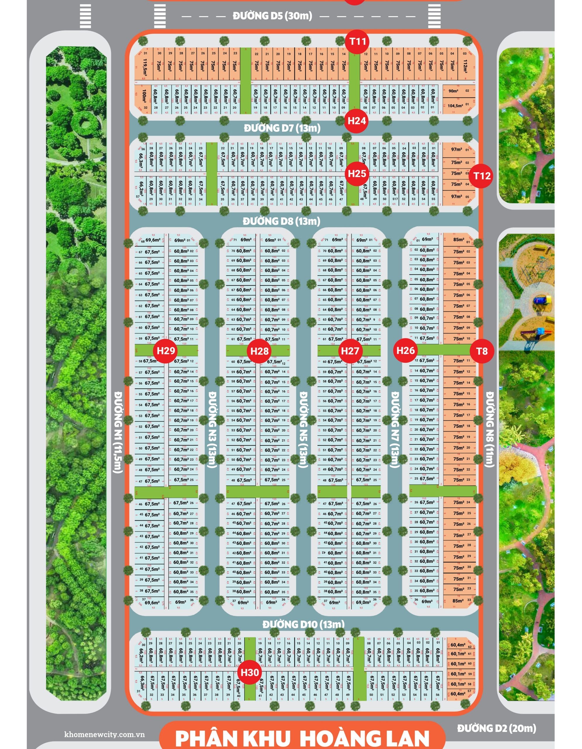 K-Home New City | Mặt bằng chi phiết sơ đồ phân lô phân khu Hoàng Lan