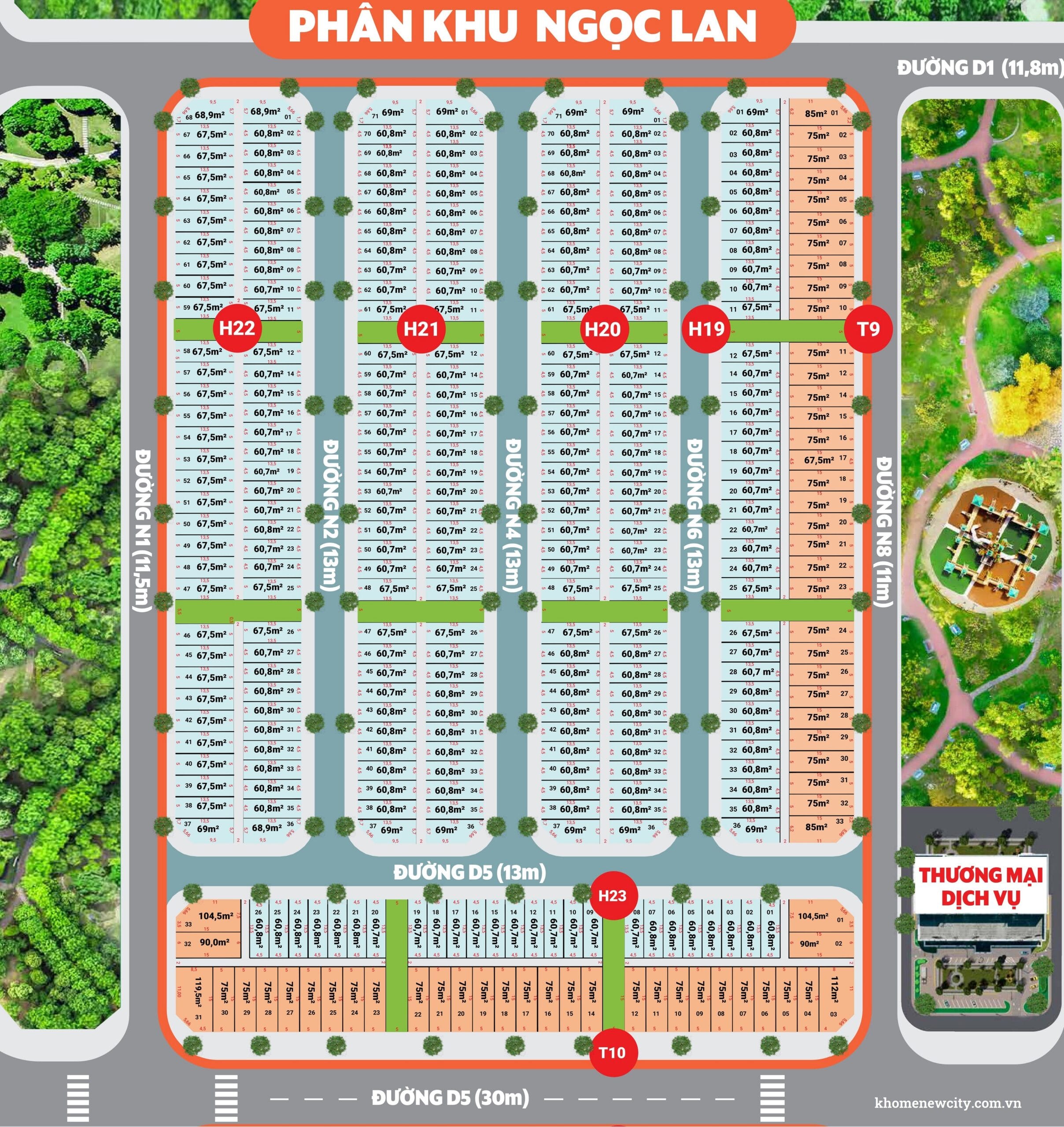K-Home New City | Mặt bằng chi phiết sơ đồ phân lô phân khu Ngọc Lan