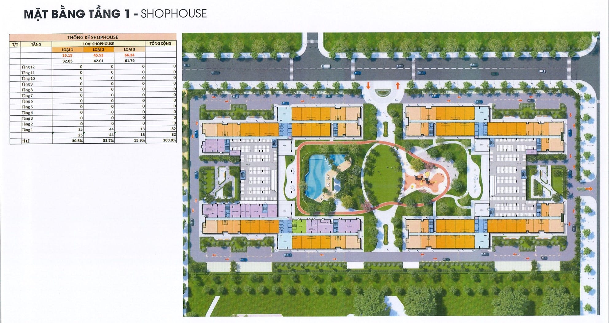 Mặt bằng shophouse tầng trệt 1 nhà ở xã hội K-Home Avenue Nhơn Trạch Kim Oanh Land