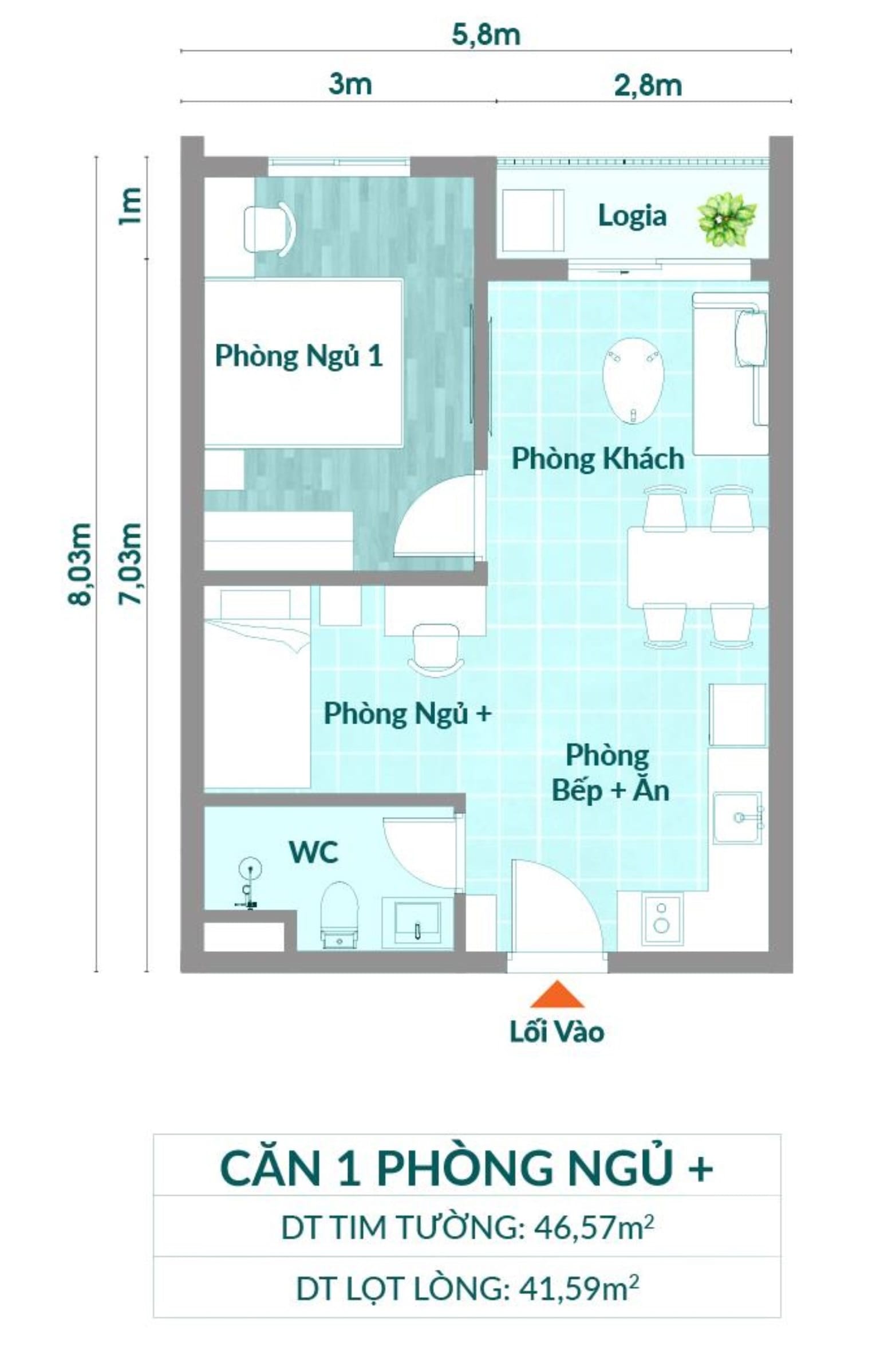 Thiết kế căn hộ K-Home Avenue 1PN+ Nhơn Trạch Đồng Nai